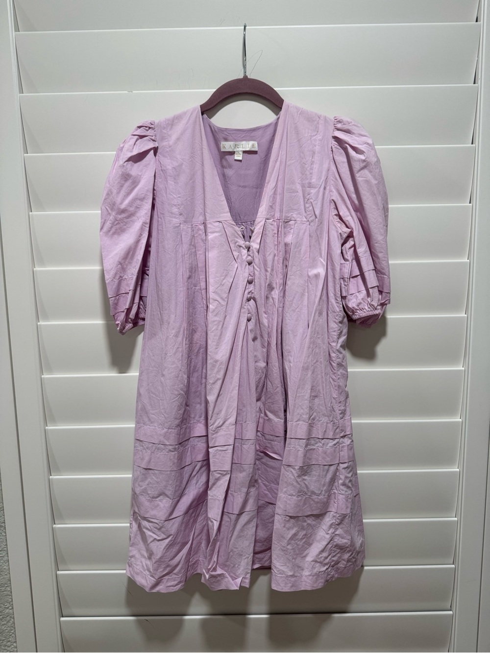 Karlie Lavender V-Neck Puff Sleeve Mini Dress